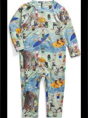 The North Face Baby Amphibious Sun One Piece Misty Sage TNF Design Dogs Print
